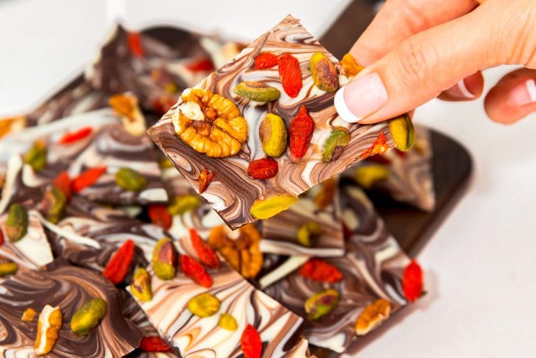 Nuts for Life - Pecan and pistachio chocolate bark