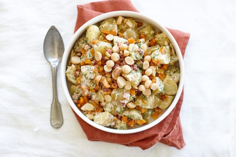 Warm macadamia and potato salad