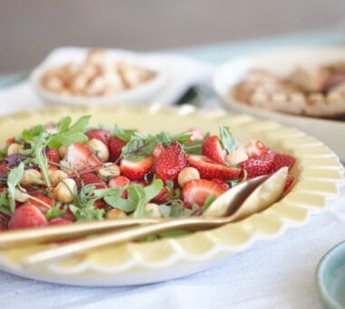 Strawberry salad with macadamias and basil
