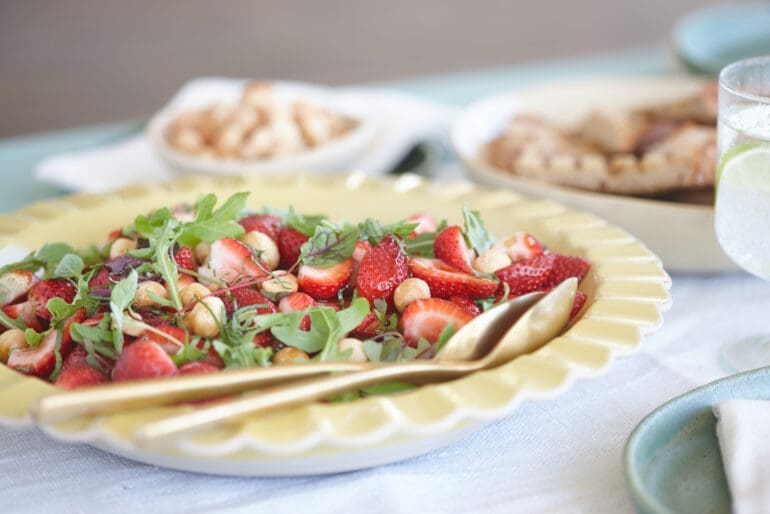 Strawberry salad with macadamias and basil