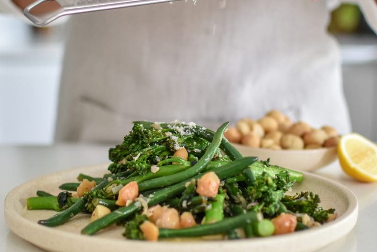 Broccolini and beans with roasted macadamias recipe