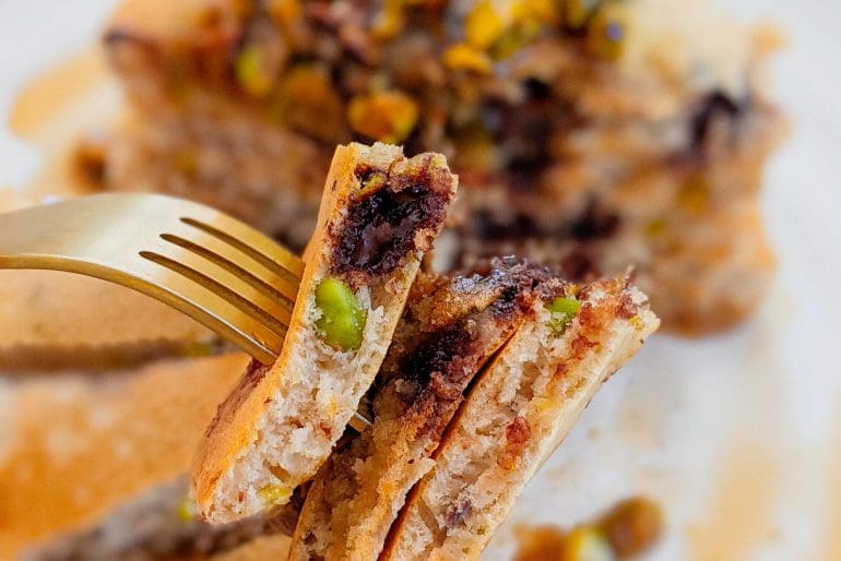 Chocolate chip and pistachio pancakes