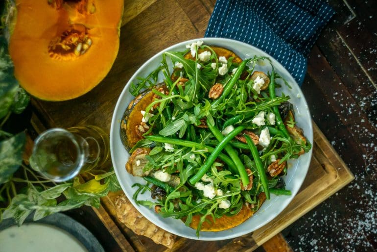 Nuts for Life - Plant-forward pairings - weet pumpkin salad with green beans and pecans