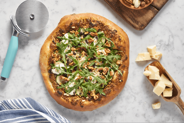 Mixed nuts, zucchini and ricotta pizza