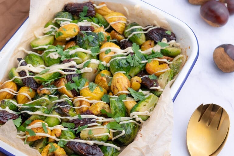 Roasted Brussels sprouts with chestnuts recipe