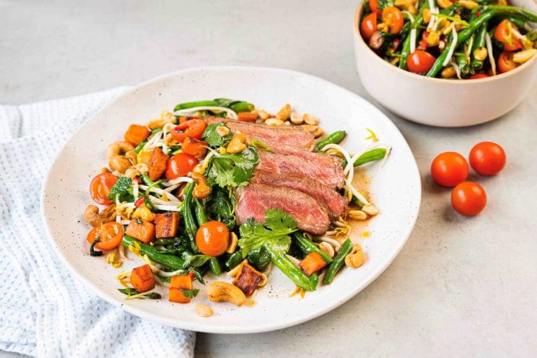 Nuts for Life - Thai sweet potato and beef salad